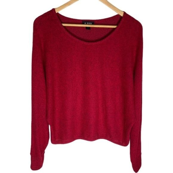 A. Byer Women’s XL Ribbed Knit Long Sleeve Red Stretch Pullover Casual Fall Top - Picture 1 of 10